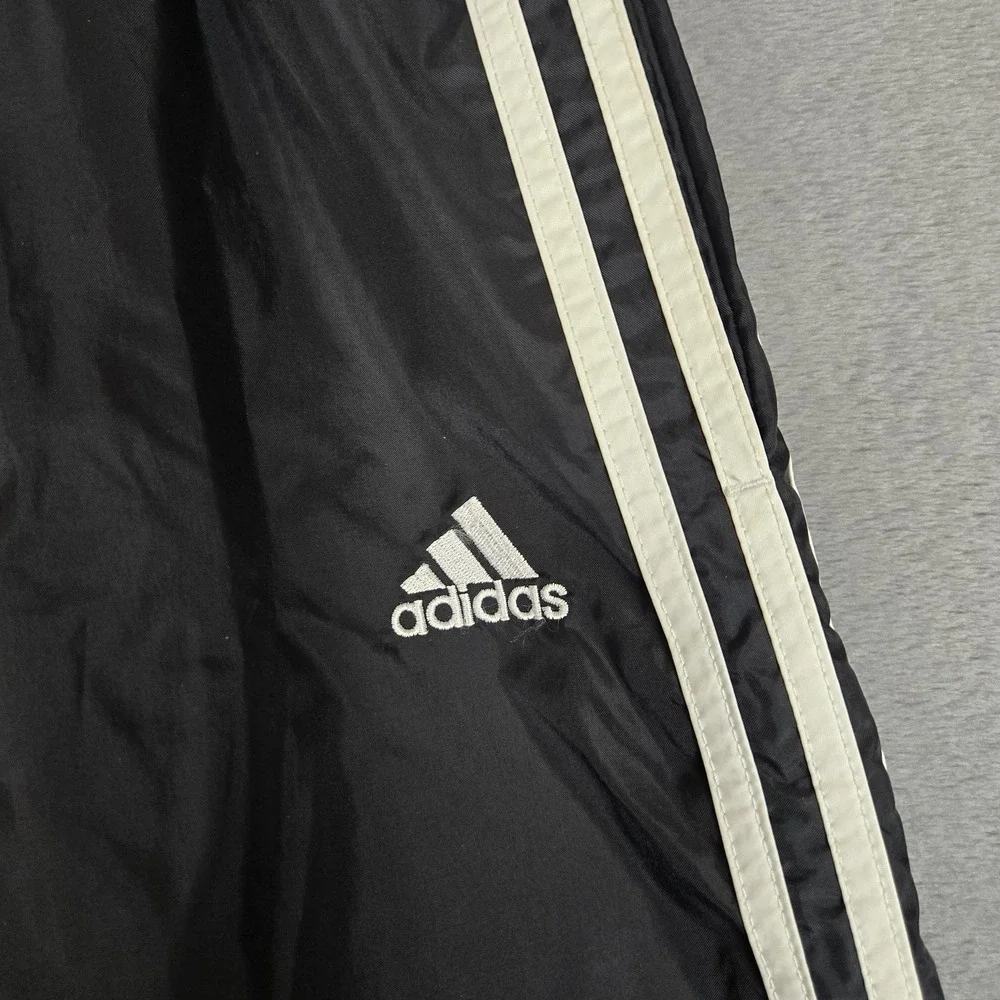 VTG Adidas Track Pants Mens XL Black White 3 Stripe Lined Ankle Zip Drawstring